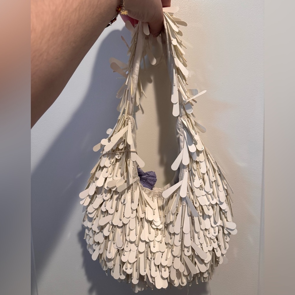 Viral Sequin tassel handmade from India to you shoulder White handbag